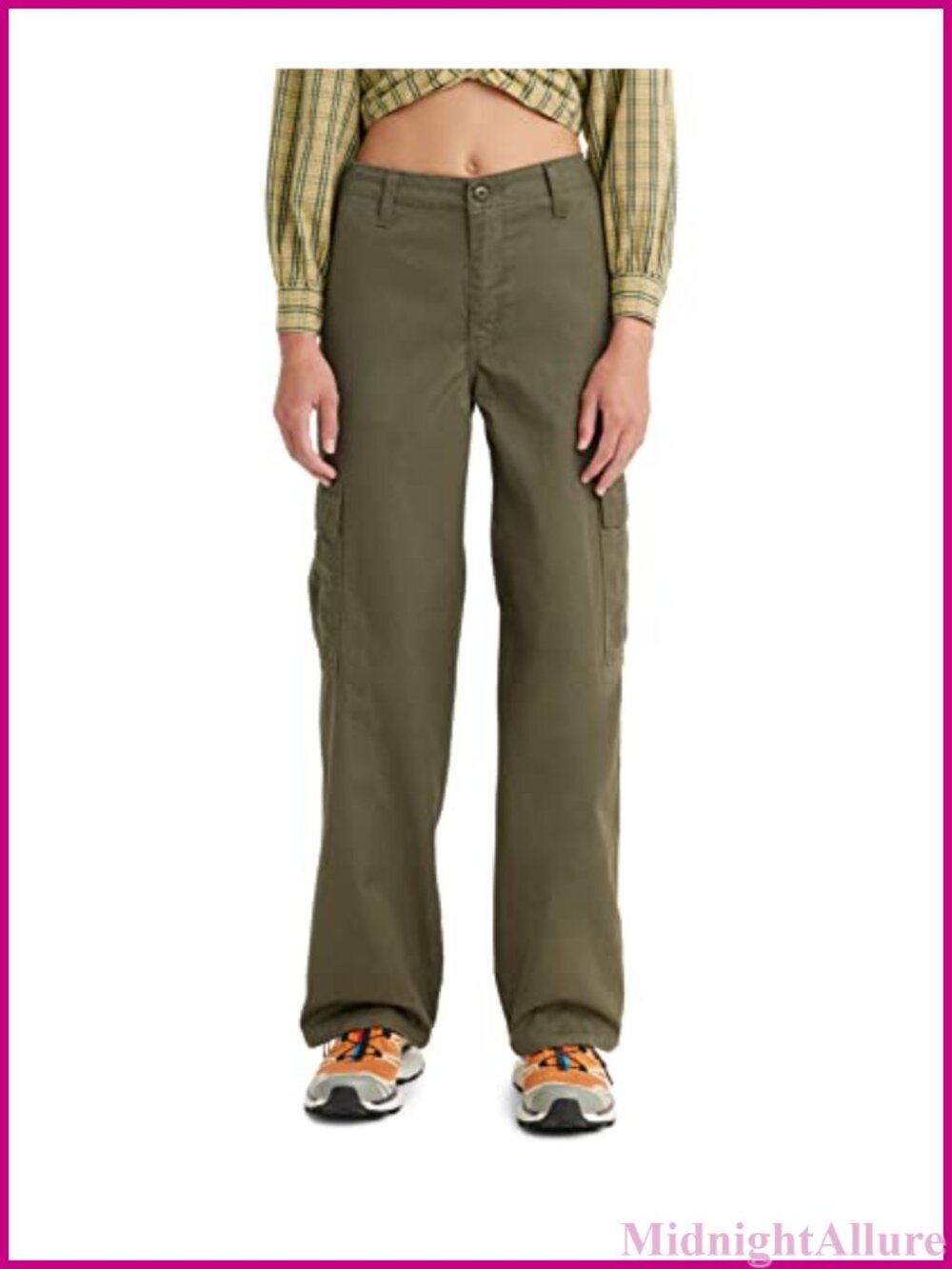 Womens Baggy Cargo Pants Mid Rise Straight Leg 100% Cotton Zip Closure
